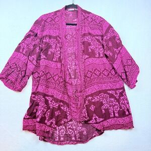 The Elephant Pants Kimono Cardigan Womens Large XL Pink Boho Ethnic‎ Boho Hippie